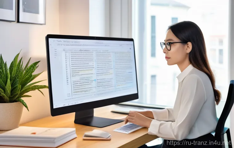 번역사 직업 만족도 분석 - **AI-Enhanced Translator's Workflow**
A modern, well-lit home office setup for a professional tr...