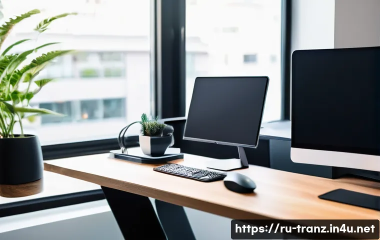 번역사 직업 만족도를 높이는 방법 - A modern home office setup designed for a professional translator, featuring an ergonomic chair and ...
