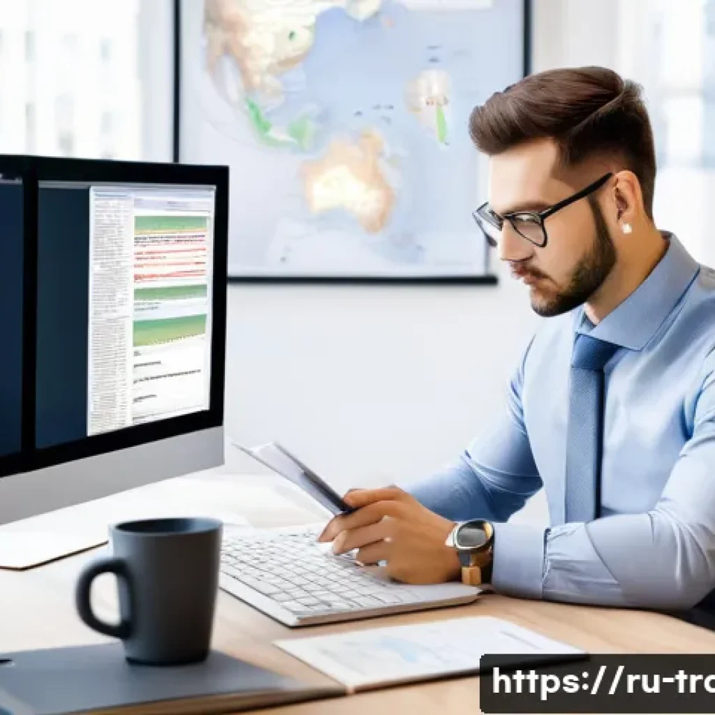 번역사 경력 발전을 위한 도구 - A modern translation workspace featuring a professional translator using a dual-monitor setup with S...