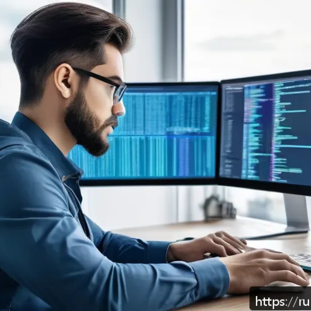 IT 번역사로서 성장하는 방법 - A professional freelance IT translator working at a modern home office desk, surrounded by multiple ...