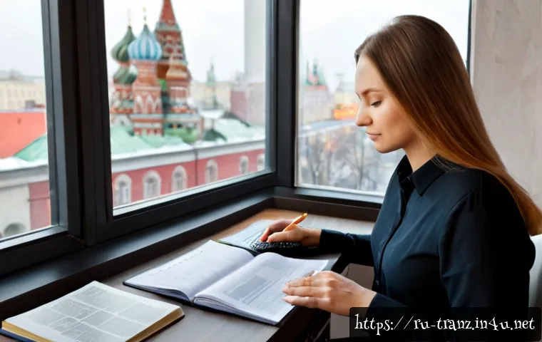 번역사로서의 성장 로드맵 - Photorealistic career-growth scene of a Russian freelance translator in a bright Moscow-style apartm...